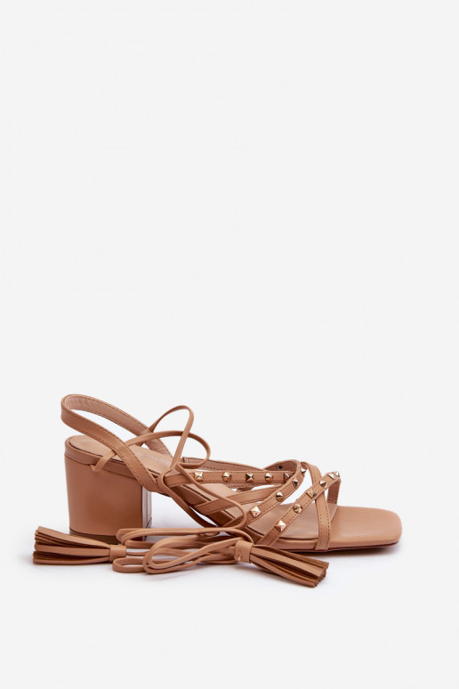 Lace-up sandals with low heels embellished with studs Camel Chrisele Lace-up sandals with low heels embellished with studs Camel Chrisele