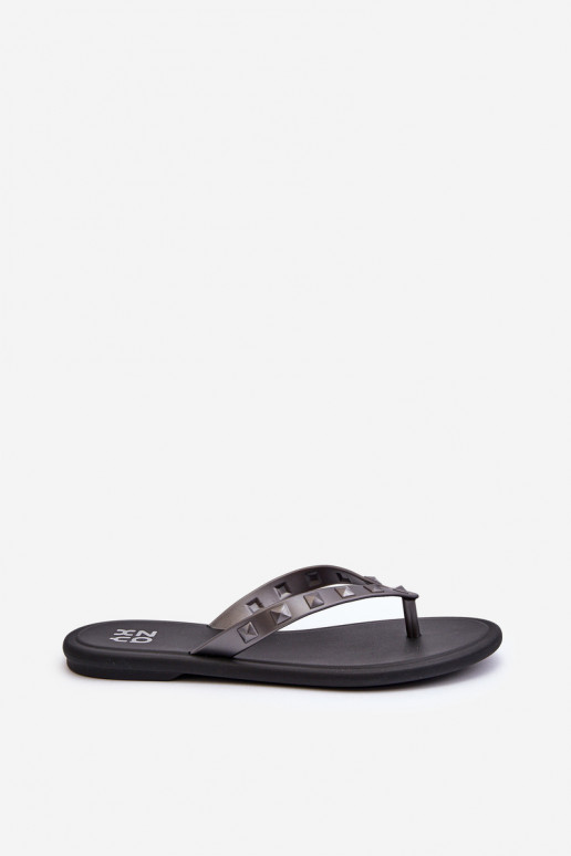 [Flat Flexible Women's Flip-Flops ZAXY JJ285297 Gray-Black]