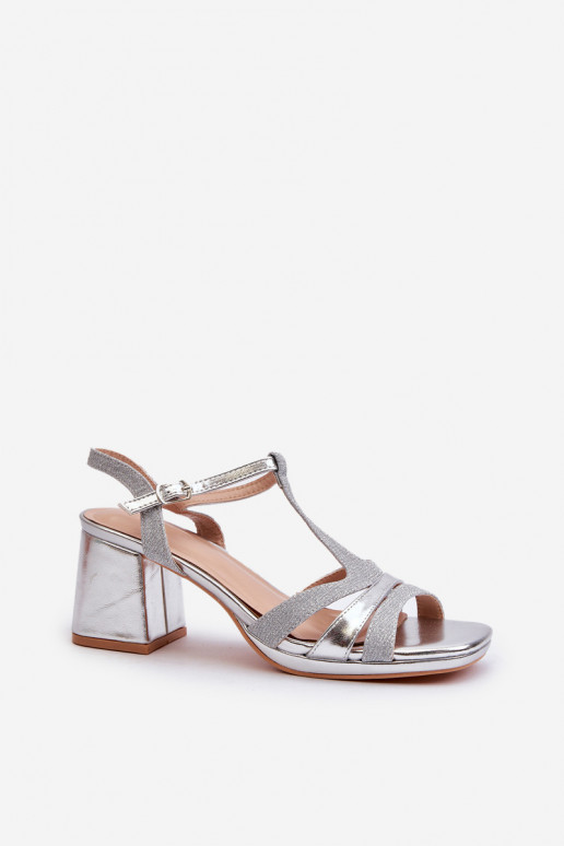 Women's Silver Faux Leather Heeled Sandals Lyana Women's Silver Faux Leather Heeled Sandals Lyana