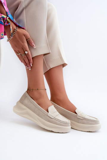 Light Beige Women's Suede Moccasins Filidia 2