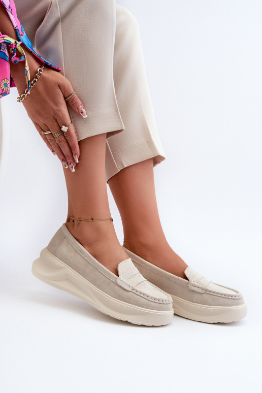 Light Beige Women's Suede Moccasins Filidia Light Beige Women's Suede Moccasins Filidia