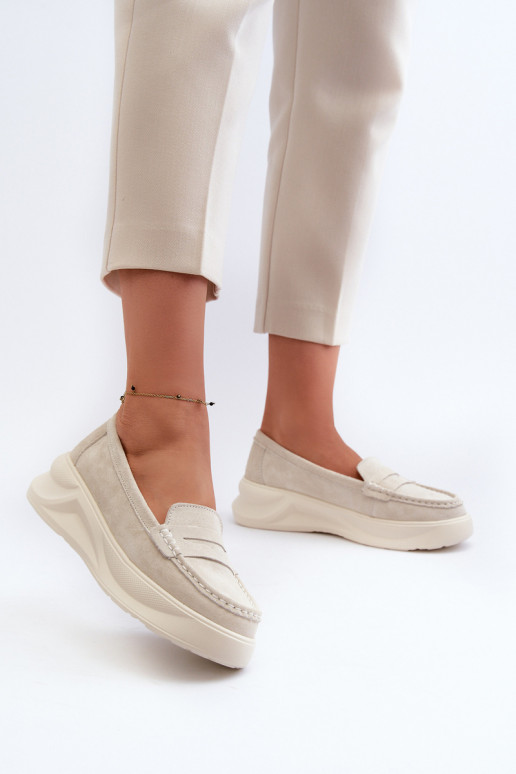 Light Beige Women's Suede Moccasins Filidia Light Beige Women's Suede Moccasins Filidia