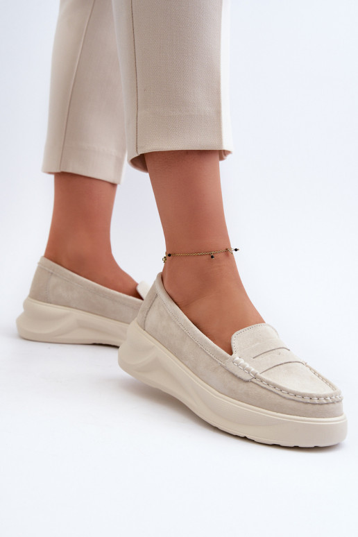 Light Beige Women's Suede Moccasins Filidia Light Beige Women's Suede Moccasins Filidia
