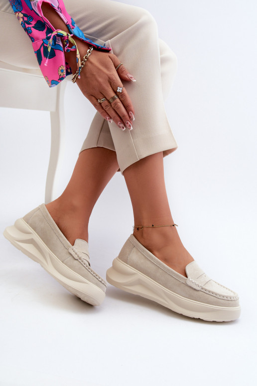 Light Beige Women's Suede Moccasins Filidia Light Beige Women's Suede Moccasins Filidia