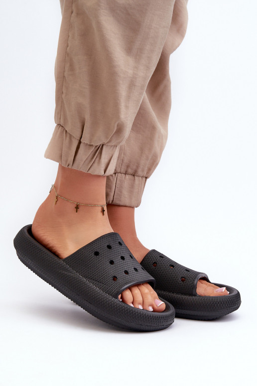 Women's Foam Slides With Thick Sole Black Beula Women's Foam Slides With Thick Sole Black Beula
