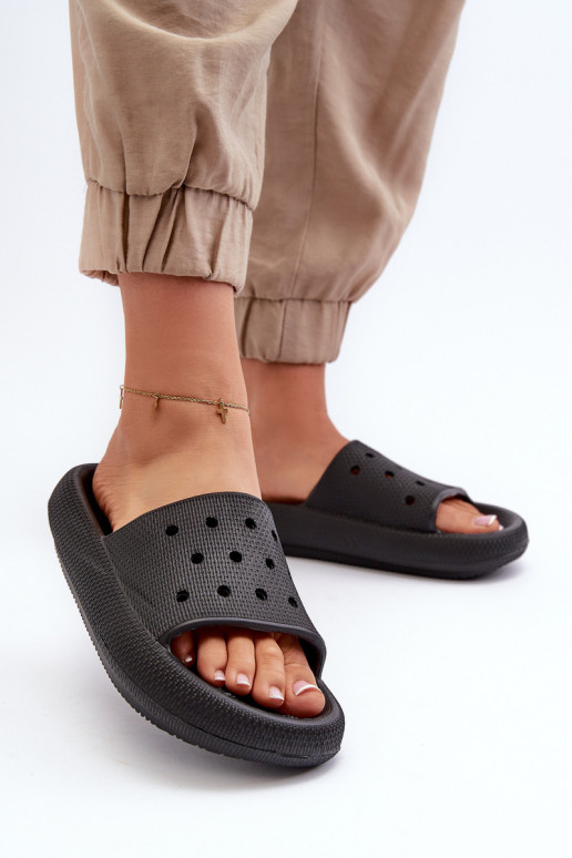 Women's Foam Slides With Thick Sole Black Beula Women's Foam Slides With Thick Sole Black Beula