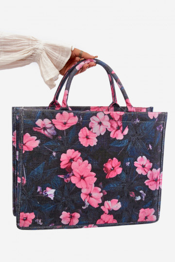 Large Bag with Flowers Black-Pink Mooch 2