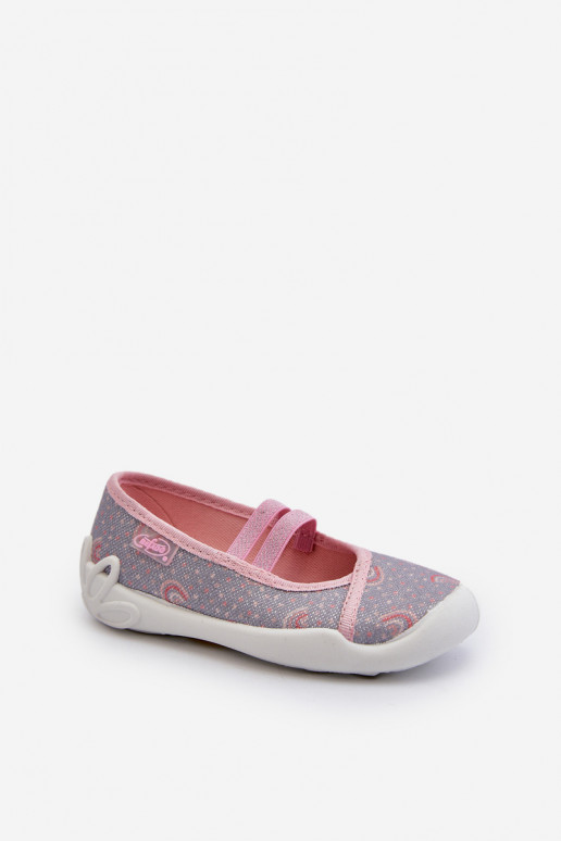 Slippers Ballerinas with Pattern Befado 116X328 Gray-Pink Slippers Ballerinas with Pattern Befado 116X328 Gray-Pink