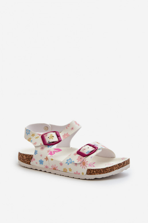 Children's Sandals with Flowers and Buckles White Memoria Children's Sandals with Flowers and Buckles White Memoria