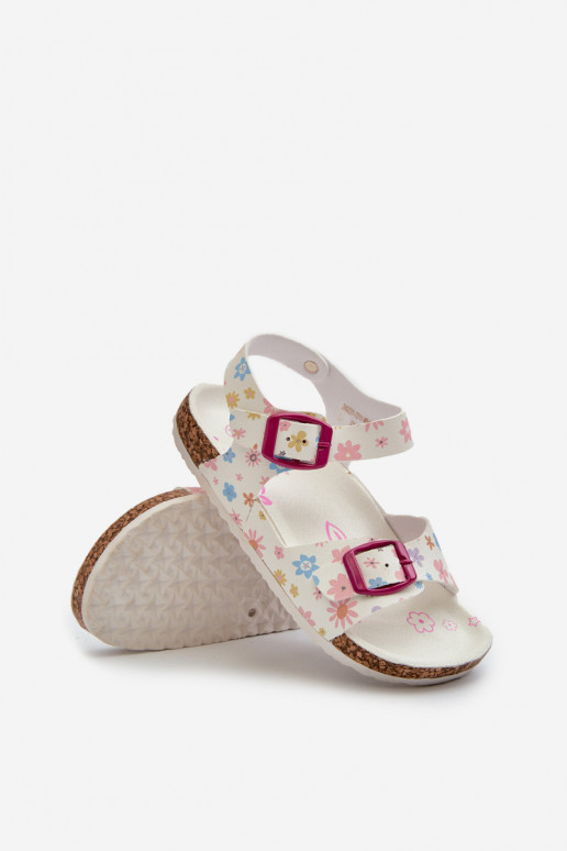 Children's Sandals with Flowers and Buckles White Memoria Children's Sandals with Flowers and Buckles White Memoria