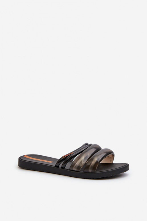 Damskie Płaskie Gumowe Klapki 26727 Ipanema Puffer Tiras Fem Czarne