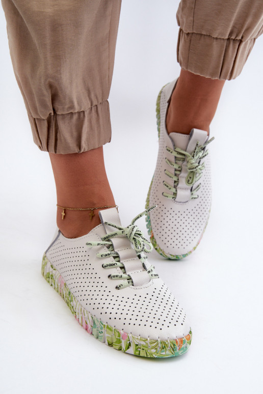 Women's White Genuine Leather Lace-up Shoes Farnalea