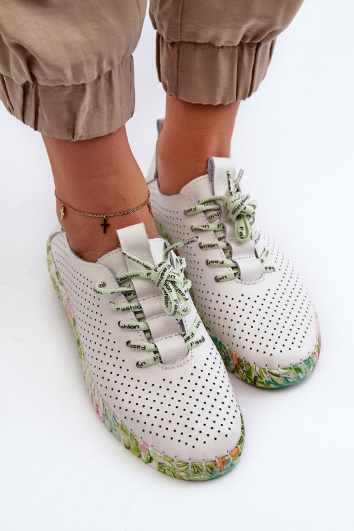 Women's White Genuine Leather Lace-up Shoes Farnalea