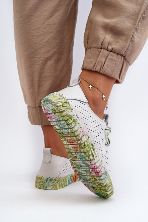 Women's White Genuine Leather Lace-up Shoes Farnalea