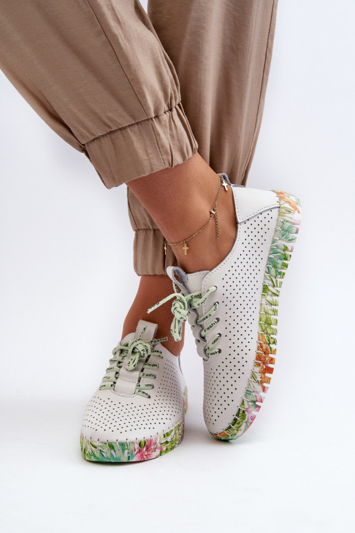 Women's White Genuine Leather Lace-up Shoes Farnalea