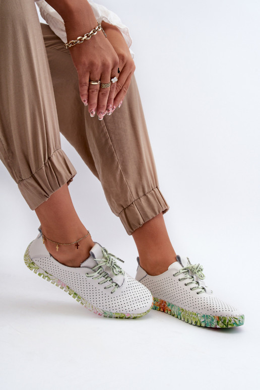 Women's White Genuine Leather Lace-up Shoes Farnalea