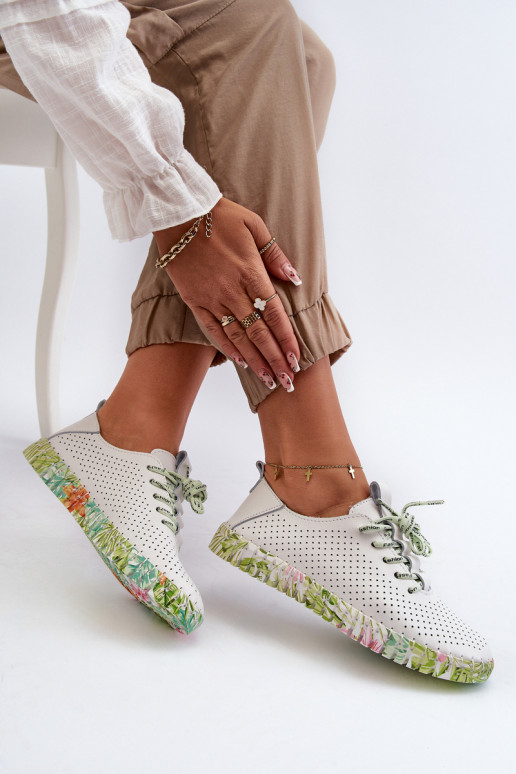 Women's White Genuine Leather Lace-up Shoes Farnalea