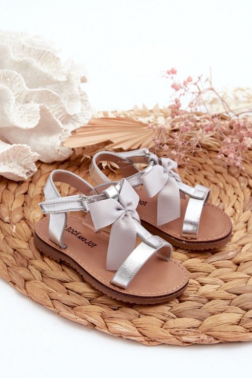 Children's Sandals With Bow on Velcro Silver Joratia Children's Sandals With Bow on Velcro Silver Joratia
