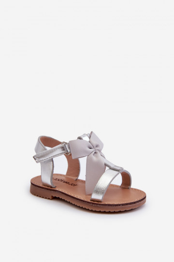 Children's Sandals With Bow on Velcro Silver Joratia 2