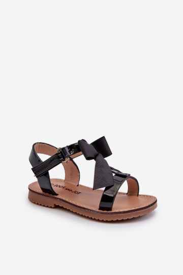 Black Patent Children's Sandals with Bow on Velcro Joratia 2