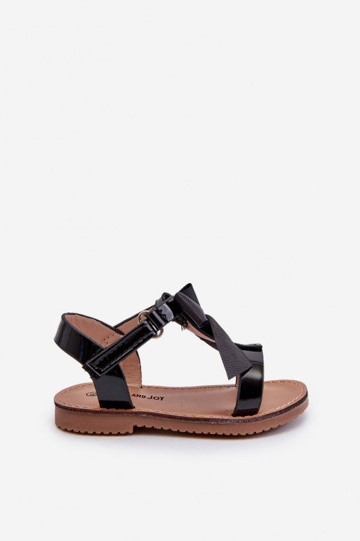 Black Patent Children's Sandals with Bow on Velcro Joratia Black Patent Children's Sandals with Bow on Velcro Joratia