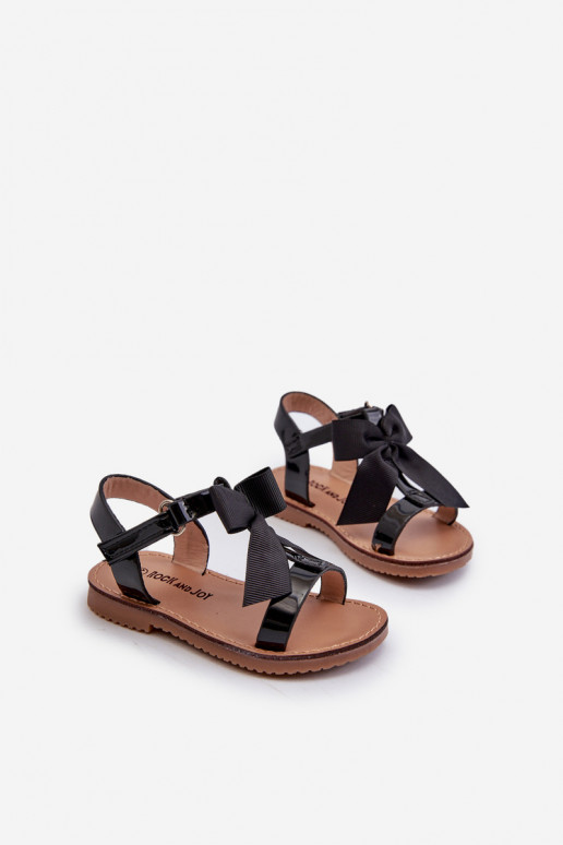 Black Patent Children's Sandals with Bow on Velcro Joratia Black Patent Children's Sandals with Bow on Velcro Joratia