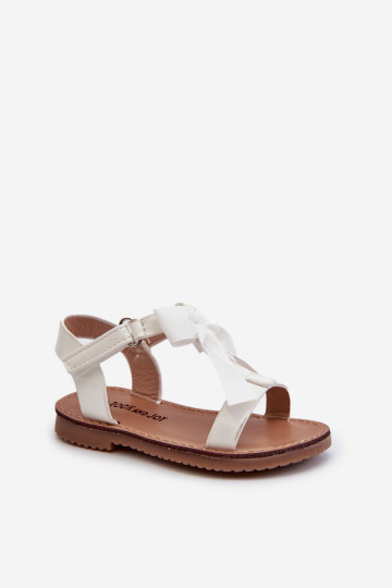 White Kids' Patent Sandals with Bow and Velcro Strap Joratia 2