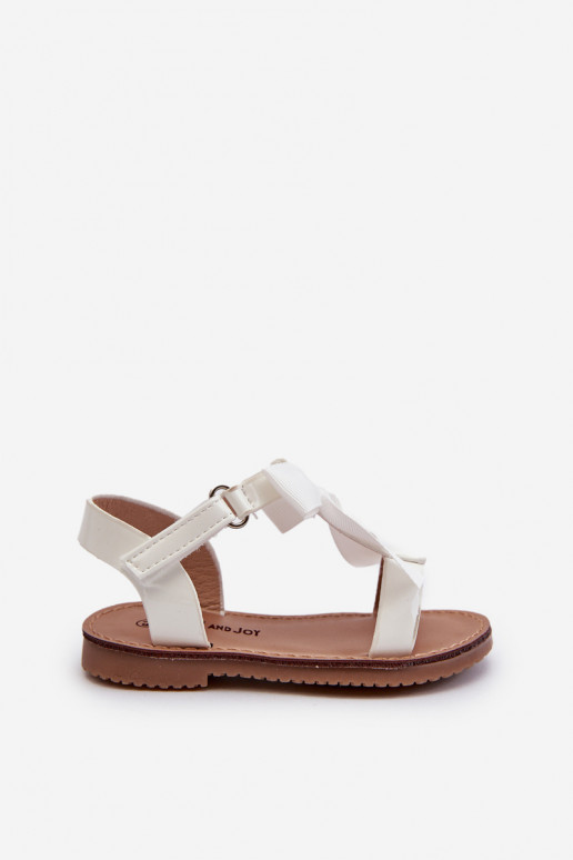 White Kids' Patent Sandals with Bow and Velcro Strap Joratia White Kids' Patent Sandals with Bow and Velcro Strap Joratia