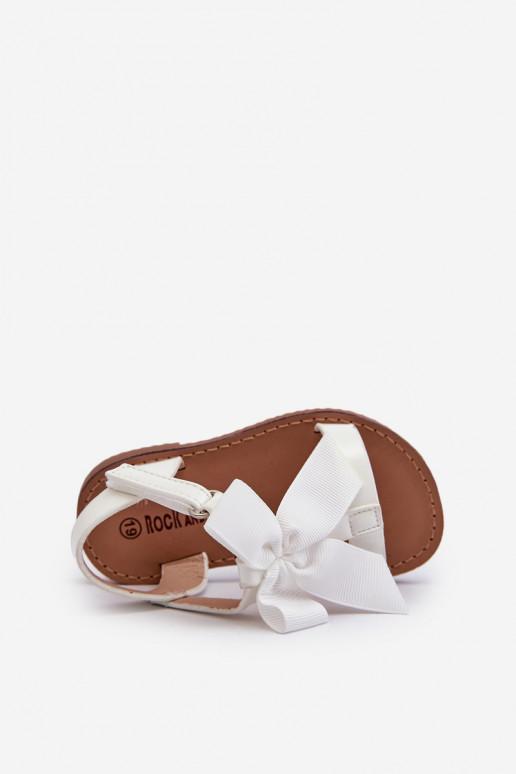 White Kids' Patent Sandals with Bow and Velcro Strap Joratia White Kids' Patent Sandals with Bow and Velcro Strap Joratia