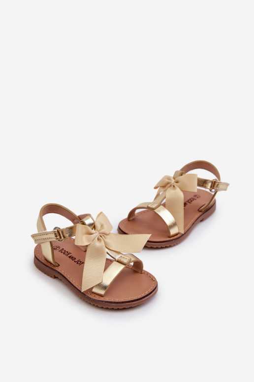 Children's Sandals With Bow and Velcro Golden Joratia Children's Sandals With Bow and Velcro Golden Joratia