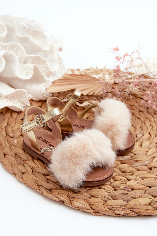Children's Sandals with Velcro and Faux Fur Gold Rosavere Children's Sandals with Velcro and Faux Fur Gold Rosavere