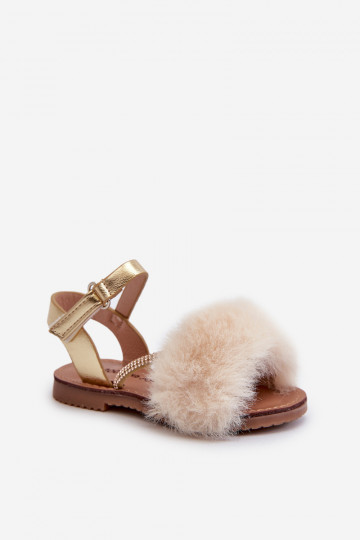 Children's Sandals with Velcro and Faux Fur Gold Rosavere 2