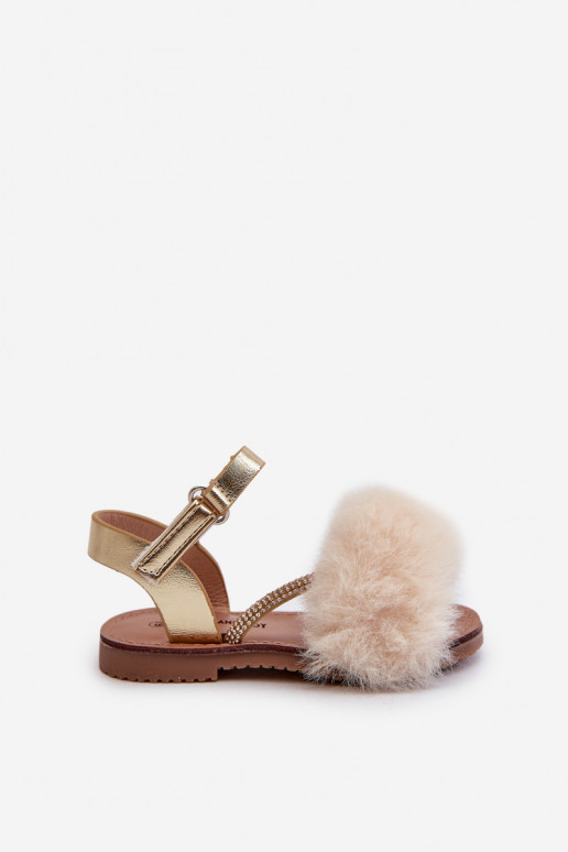 Children's Sandals with Velcro and Faux Fur Gold Rosavere Children's Sandals with Velcro and Faux Fur Gold Rosavere