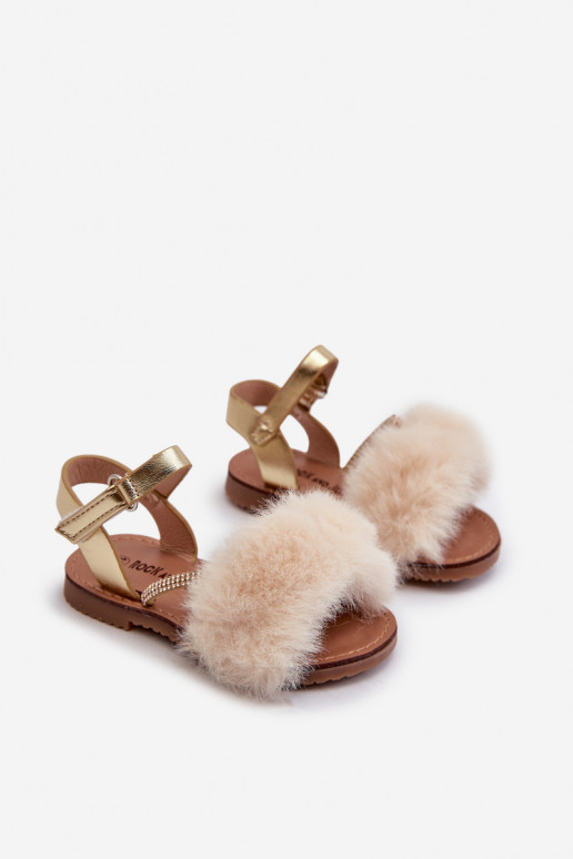 Children's Sandals with Velcro and Faux Fur Gold Rosavere Children's Sandals with Velcro and Faux Fur Gold Rosavere