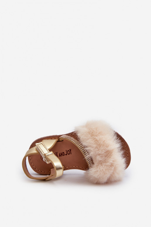 Children's Sandals with Velcro and Faux Fur Gold Rosavere Children's Sandals with Velcro and Faux Fur Gold Rosavere