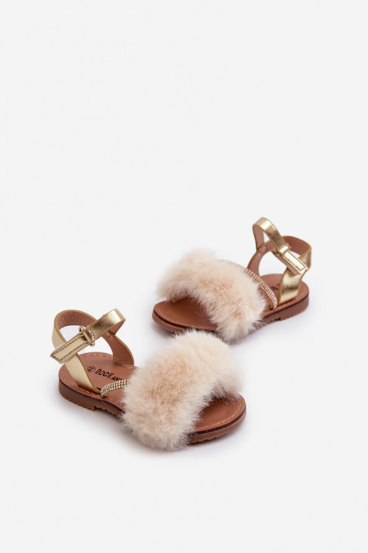 Children's Sandals with Velcro and Faux Fur Gold Rosavere Children's Sandals with Velcro and Faux Fur Gold Rosavere