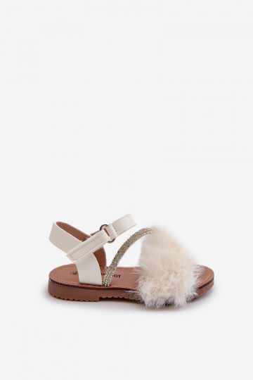 Children's Velcro Sandals with Fur White Rosavere 2