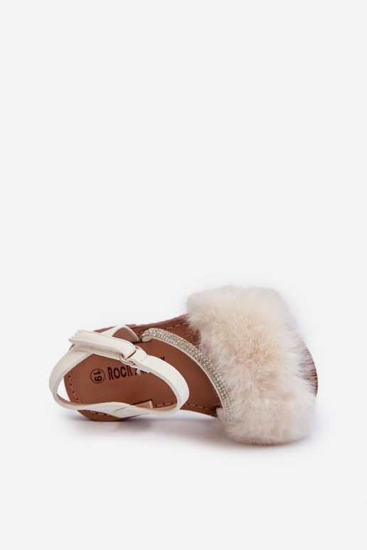 Children's Velcro Sandals with Fur White Rosavere