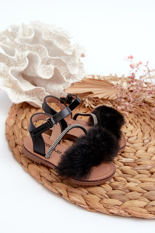 Children's Sandals with Velcro and Fur Black Rosavere Children's Sandals with Velcro and Fur Black Rosavere