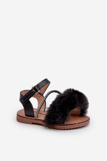 Children's Sandals with Velcro and Fur Black Rosavere 2
