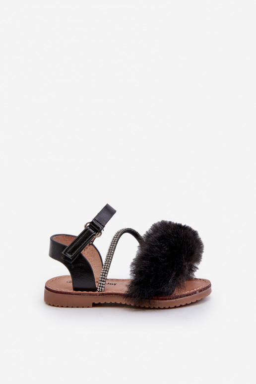 Children's Sandals with Velcro and Fur Black Rosavere Children's Sandals with Velcro and Fur Black Rosavere