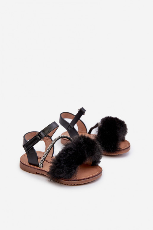 Children's Sandals with Velcro and Fur Black Rosavere Children's Sandals with Velcro and Fur Black Rosavere