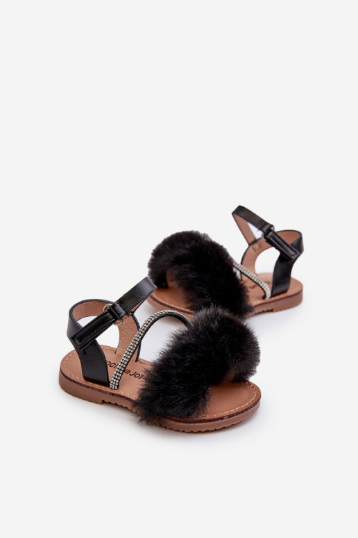 Children's Sandals with Velcro and Fur Black Rosavere Children's Sandals with Velcro and Fur Black Rosavere