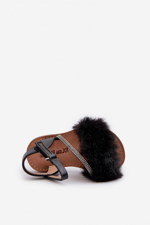 Children's Sandals with Velcro and Fur Black Rosavere Children's Sandals with Velcro and Fur Black Rosavere