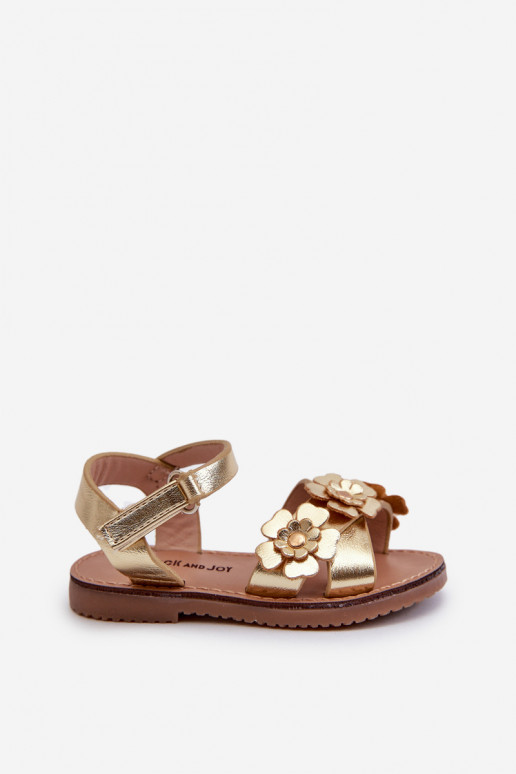 Children's sandals adorned with flowers, fastened with velcro, golden Fagossa Children's sandals adorned with flowers, fastened with velcro, golden Fagossa