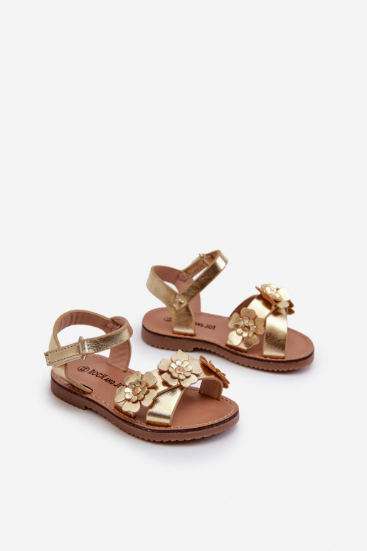 Children's sandals adorned with flowers, fastened with velcro, golden Fagossa Children's sandals adorned with flowers, fastened with velcro, golden Fagossa