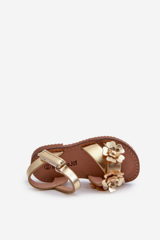 Children's sandals adorned with flowers, fastened with velcro, golden Fagossa Children's sandals adorned with flowers, fastened with velcro, golden Fagossa