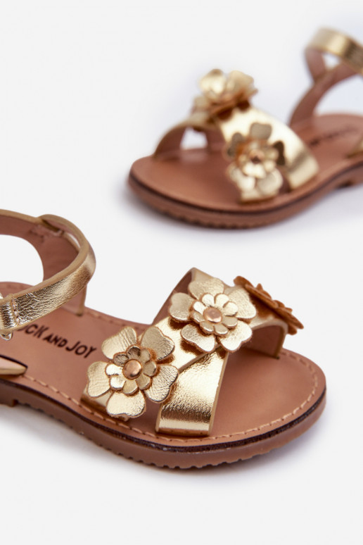 Children's sandals adorned with flowers, fastened with velcro, golden Fagossa Children's sandals adorned with flowers, fastened with velcro, golden Fagossa