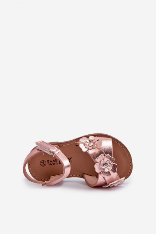 Children's Sandals Adorned with Flowers Fastened with Velcro Pink Fagossa