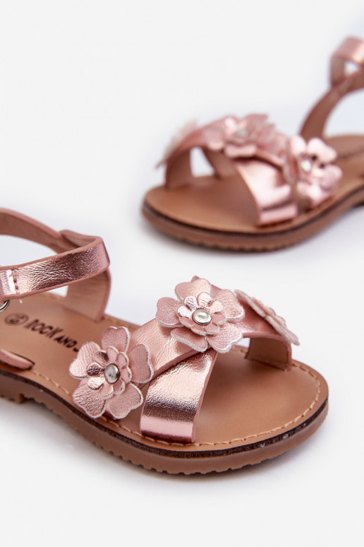 Children's Sandals Adorned with Flowers Fastened with Velcro Pink Fagossa